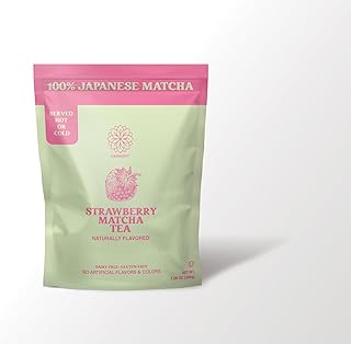 The Harmony Matcha Strawberry (7.05oz Bag - 20 Servings) Premium Japanese Matcha Powder, Rich in Antioxidants & L-Theanine, Sweetened with Organic Sugar, No Preservatives