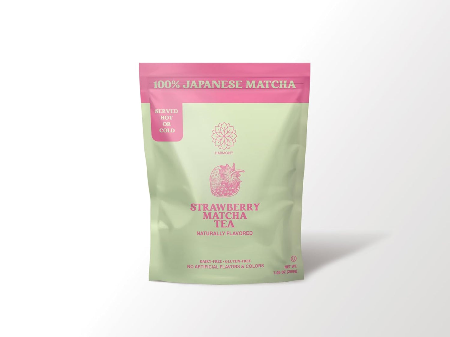 The Harmony Matcha Strawberry (7.05oz Bag - 20 Servings) Premium Japanese Matcha Powder, Rich in Antioxidants & L-Theanine