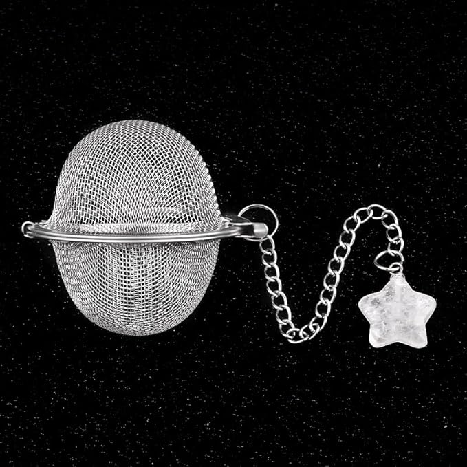 5 Pcs Tea Filter Stainless Steel with Star Crystal Energy Stone Tea Strainers with Fine Mesh Extend Chain Hook Tea Ball Infuser for Loose Tea Leaves