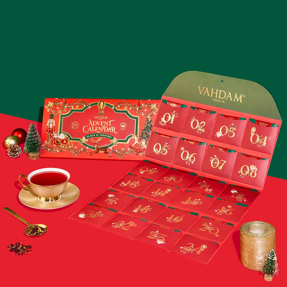 Limited Edition - Advent Calendar 2026 Folding Gift Box | 24 Unique Loose Leaf Teas - Holiday Gift Pack | Christmas Advent Calendar 2026 for Adults, Advent Calendar 2026 Adult Women and Men | VAHDAM