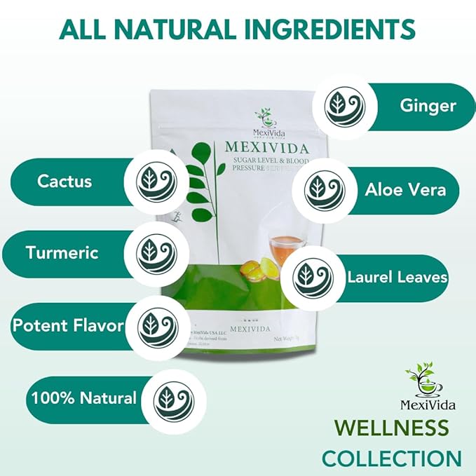 MexiVida Herbal Tea, Supports Blood Pressure & Sugar Balance, All Natural Ginger Turmeric Tea, Nutrient-Rich Herbal Tea, Caffeine-Free Wellness Tea