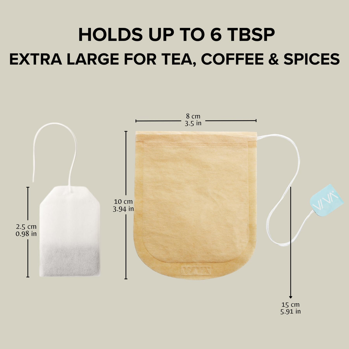 Viva Scandinavia VIVA Large Tea Filter Bags for Loose Leaf Tea, 50 Ct, Microplastic-Free