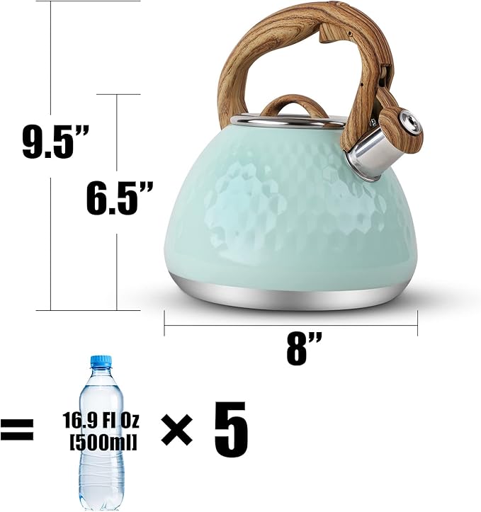Tea Kettle, Toptier Teapot Whistling Kettle with Wood Pattern Handle Loud Whistle