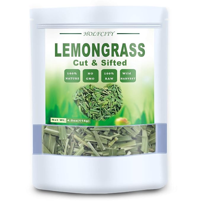 Dried Premium Lemongrass Leaves, Lemon Grass Loose Leaves Tea, Citronella for Thai Food and Herbal Tea, Cut & Sifted, Bulk Spices (4.0 oz)