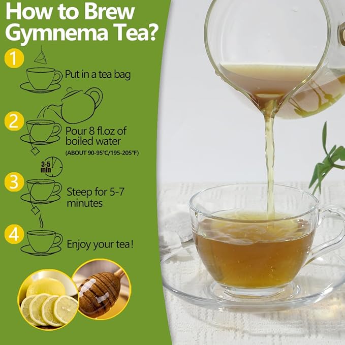 Premium 60 Gymnema Leaf Tea Bags, Made with 100% Natural Gymnema Leaves, No Additives & Caffeine Free & Sugar Free.