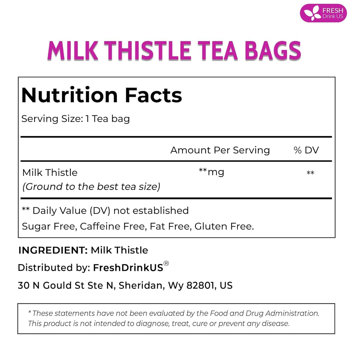 FreshDrinkUS, Premium Milk Thistle Tea, 135 Count, Pure, Caffeine Free