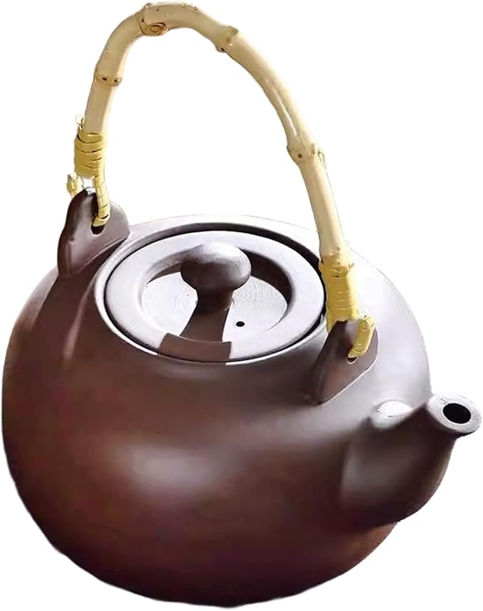 Japanese Tea Pot 800ml/28oz Purple Sands Clay Teapot with Wood Handle Kungfu Teapot for Stovetop, Chinese Tea Pot