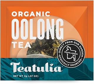 Teatulia Organic Oolong Tea Bags (50 Wrapped Pyramid Sachet Teabags) Sustainably Grown in Bangladesh