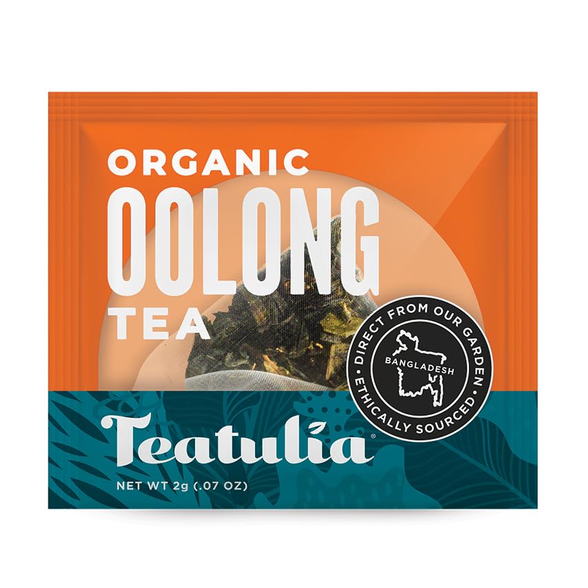 Teatulia Organic Oolong Tea Bags (50 Wrapped Pyramid Sachet Teabags) Sustainably Grown in Bangladesh