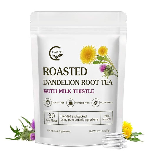 Organic Roasted Dandelion Root Tea with Milk Thistle Tea - Supports Kidney Function and Liver Function, 30 Tea Bags