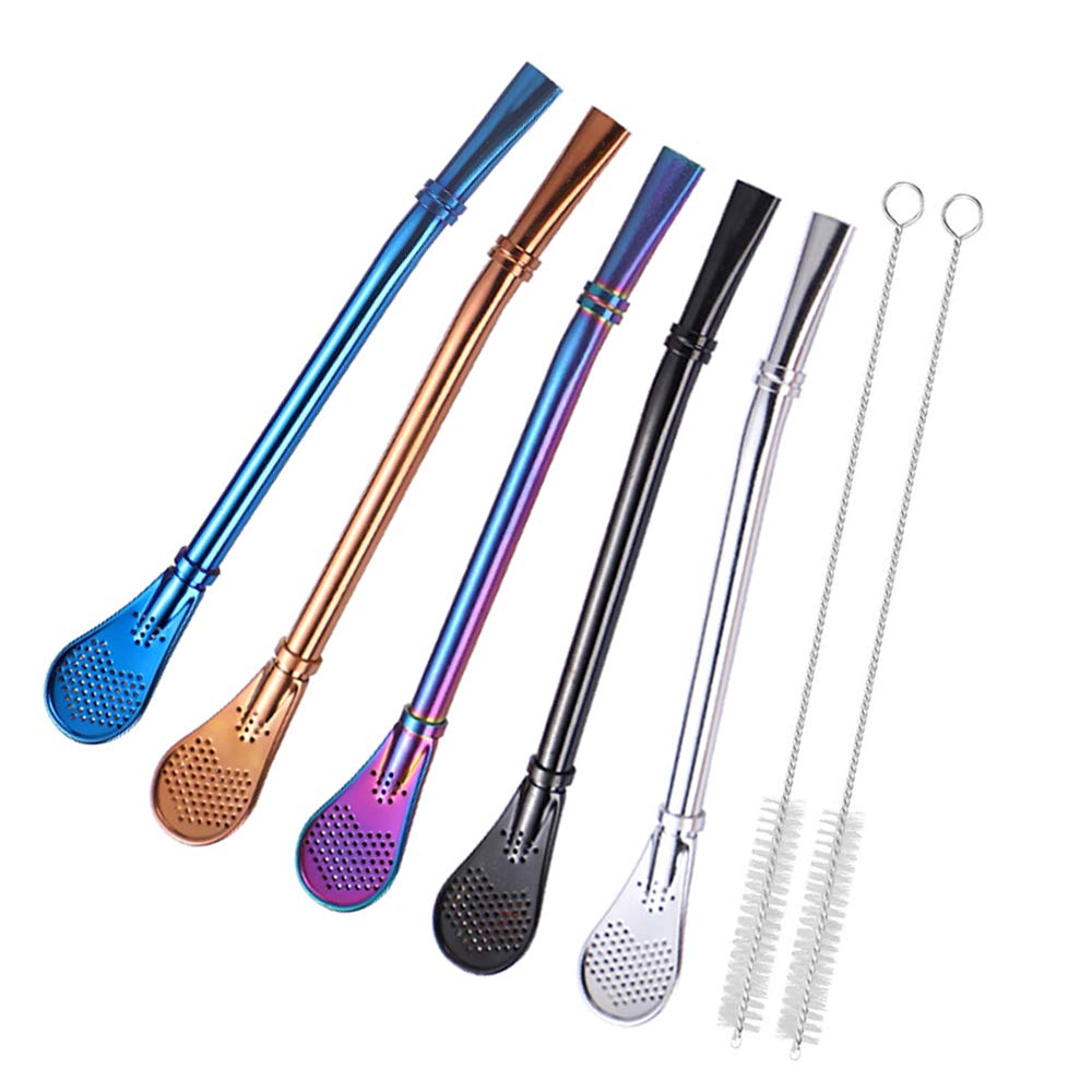 Datconect Yerba Mate Bombilla Stainless Steel Straw Loose Leaf Tea Infuser Dringking Spoons Filter Stirring Straws Pack of 5