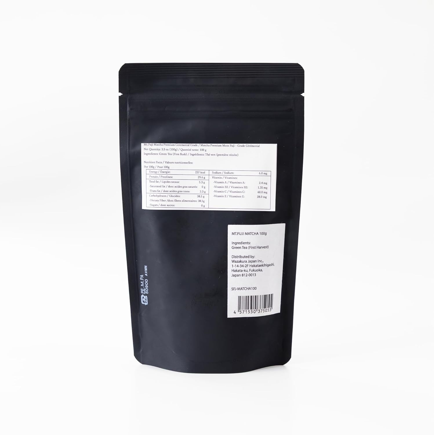 Asayu Japan Fuji Matcha Powder - Ceremonial Grade Green Tea, Mt. Fuji Source, Made in Japan (Pouch 100g)