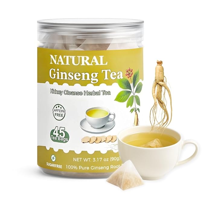 Ginseng Tea Bags – 45 Count, Natural Kidney Cleanse Detox & Repair Tea for Men & Women, Herbal Ginseng Root Tea for Kidney Health Support