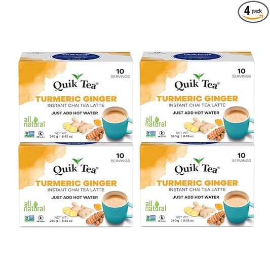 QuikTea Chai Tea Latte, Tumeric Ginger, 34 Oz, 10 count (Pack of 4)