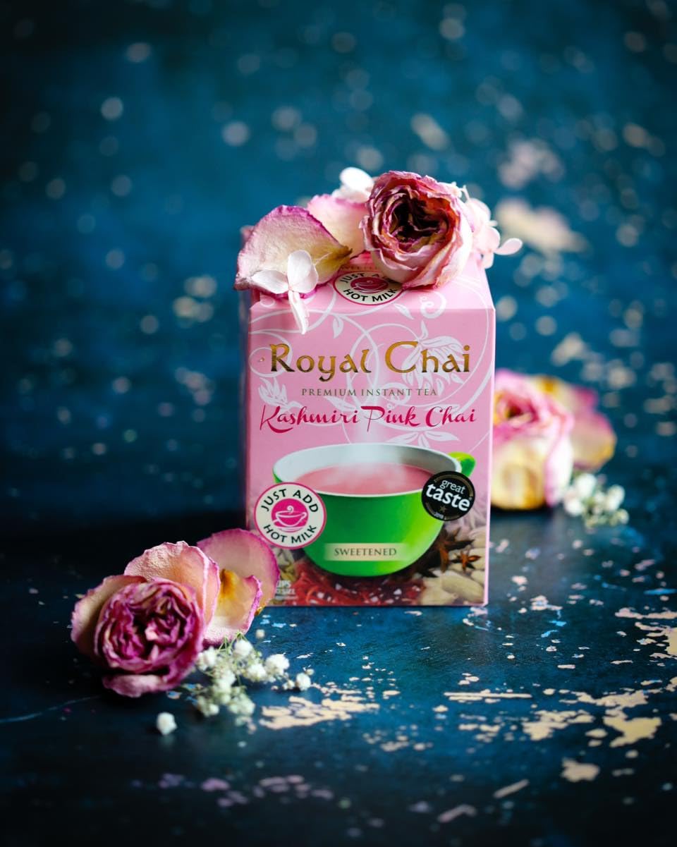 ‎Royal Chai | Kashmiri Pink Chai Sweetened | 10 Count Single Box | All Natural, No Preservatives | Premium Instant Tea | Made in the UK
