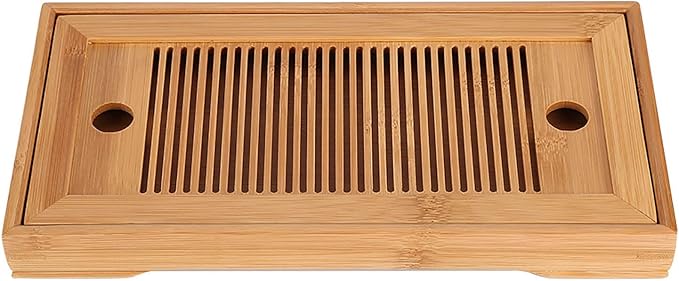 Joyzan Chinese Tea Tray, Mini Bamboo Japanese Gongfu Serving Plate Kung Fu Water Storage Drainage Table Small Wooden Natural Wood Set Box Reservoir Drawer Type Box Household Home Office Teahouse
