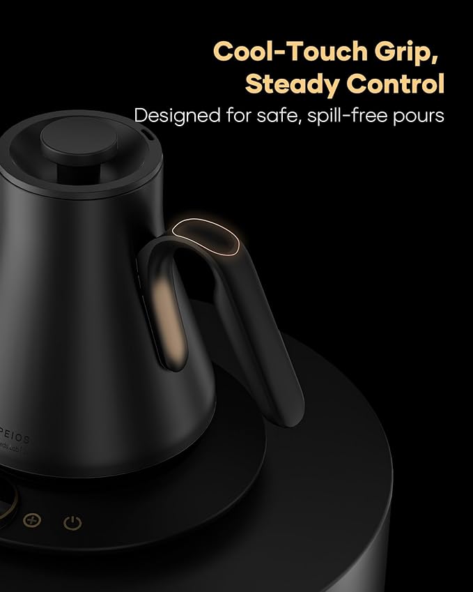 Cocinare FLOW B9 Gooseneck Electric Kettle, Precise Temperature Control for Pour-Over Coffee & Tea Brewing, Stainless Steel Interior, Rapid Heating for Boiling Water, 1500W/0.9L (Matte Black)