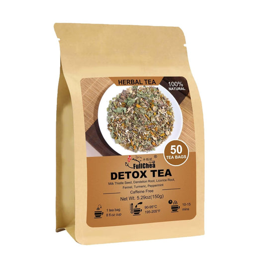FullChea - Detox Tea Bags, 50 Count, Milk Thistle Herbal Detox Blend | Liver detox tea with milk thistle seed, dandelion root, licorice root, fennel, turmeric, peppermint, easy to brew hot or iced
