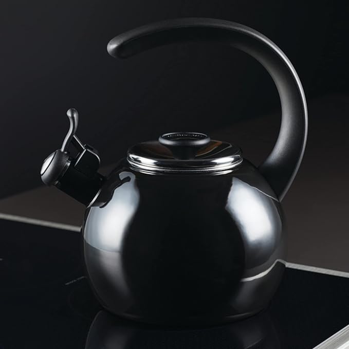 Circulon Enamel on Steel Whistling Teakettle/Teapot With Flip-Up Spout, 2 Quart - Black