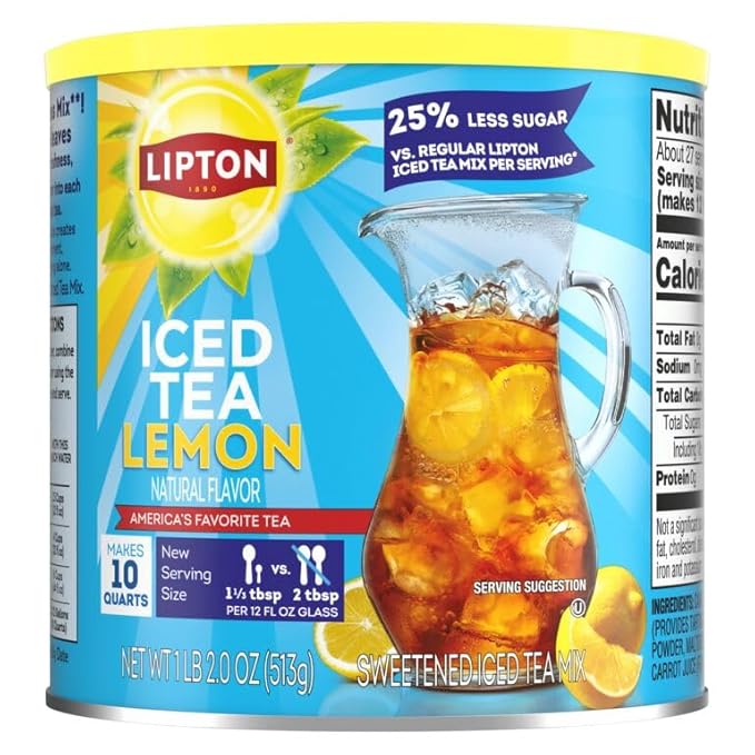 Lipton Reduced Sugar Iced Tea Mix, Lemon Flavor, Makes 10 Quarts (Pack of 6)