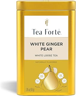 Tea Forte White Ginger Pear Premium Loose Leaf Caffeinated White Tea Blend Canister, Makes 35-50 Cups