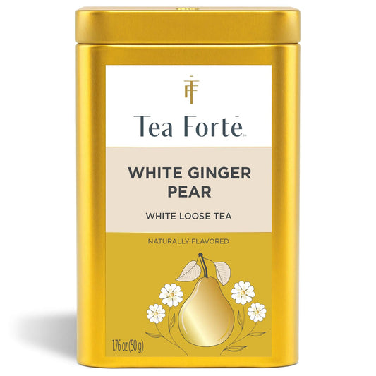 Tea Forte White Ginger Pear Premium Loose Leaf Caffeinated White Tea Blend Canister, Makes 35-50 Cups