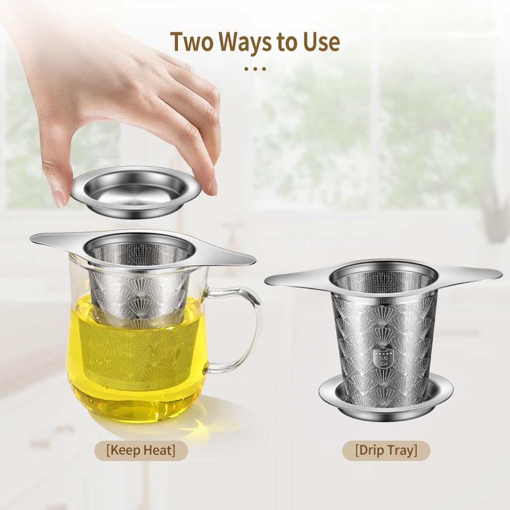 2Pack Extra Fine 18/8 Stainless Steel Tea Infuser BOMANSI BOMS Tea Strainer with Large Capacity & Perfect Size Double Handles