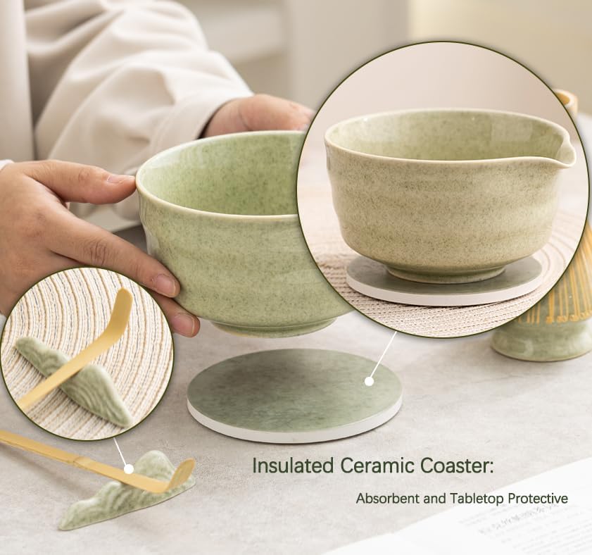 Ochcahser Matcha Whisk Set, Complete Japanese Matcha Kit for beginner | 10 Pcs Ceramic Matcha Set - Matcha Bowl with Spout and Coaster, Matcha Whisk and Holder, Sifter, Scoop, Spoon, Cleaning Brush