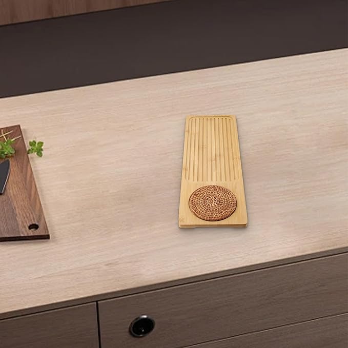 Tea Tray for Gongfu Tea, Wooden Serving Tray with Drainage Grid and Water Storage, Detachable Design, 34 * 12/40 * 15 cm