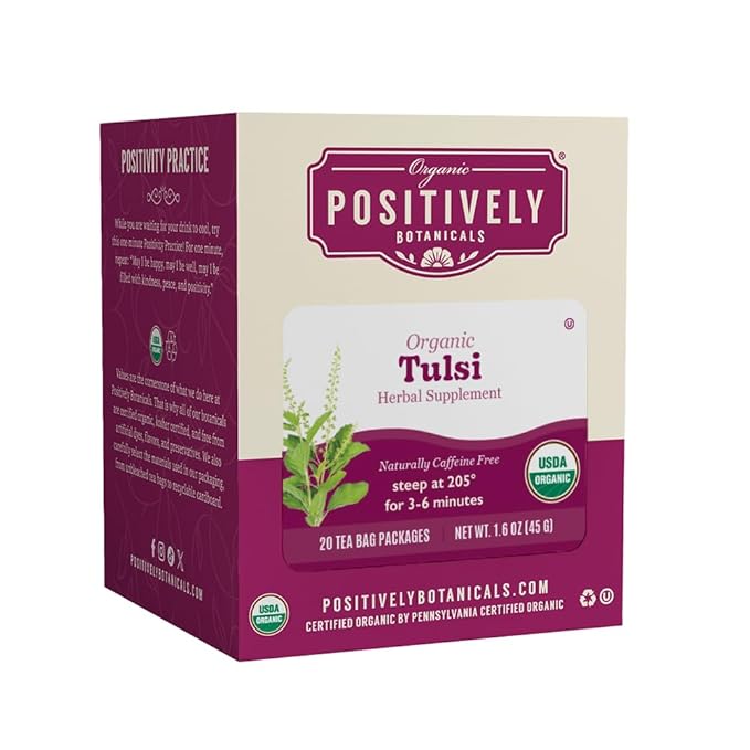 Organic Positively Botanicals Company, Tulsi Leaf Herbal Tea Bags, 20 Count