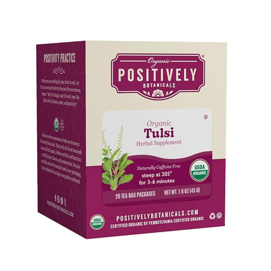 Organic Positively Botanicals Company, Tulsi Leaf Herbal Tea Bags, 20 Count