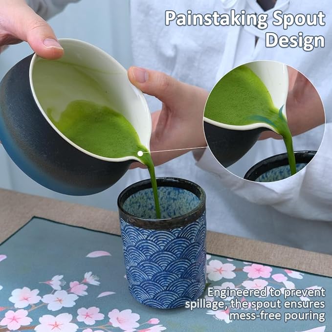 Joyscale Matcha Whisk Set, Matcha Set Whisk And Bowl, 8 Pcs Matcha Kit Set(Distant Mountains Design), 18 OZ, Japanese Matcha Tea Set, Matcha Making Kit Gifts for Tea Lovers(Black Blue)