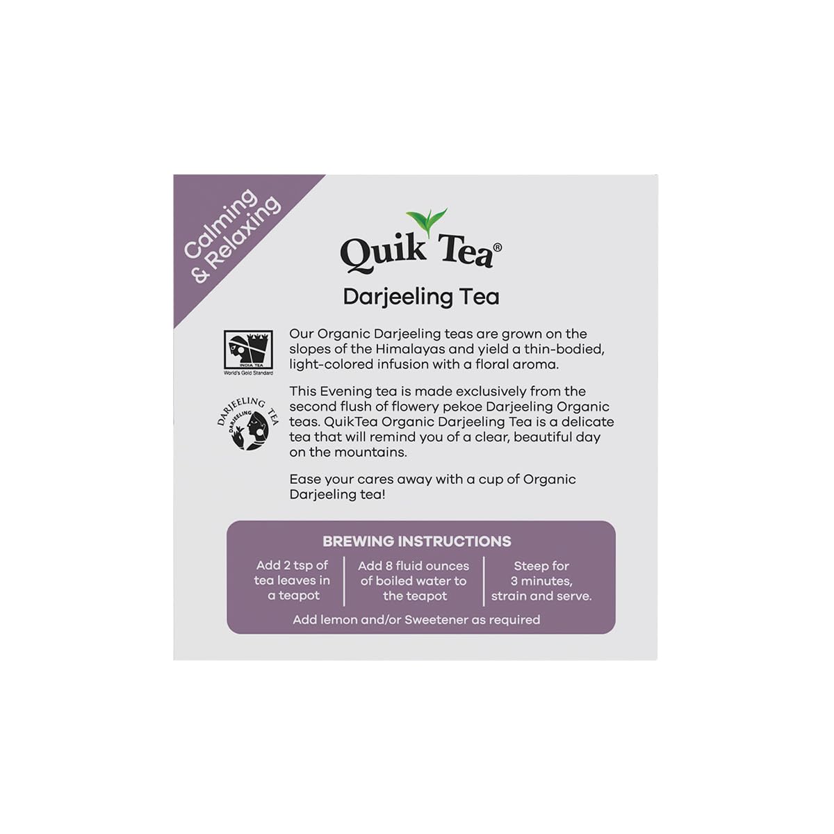QuikTea Organic Darjeeling Long Leaf Tea, 3.52 oz | From the Himalayan Hills, All-Natural, Certified Organic, Preservative-Free, Non-GMO, Gluten Free