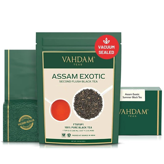 VAHDAM, Fresh Harvest Assam Tea Leaves with Golden Tips, 3.53oz (50 Cups) Strong, Malty & Rich - Exotic Assam Tea Loose Leaf, Pure Assam Black Tea