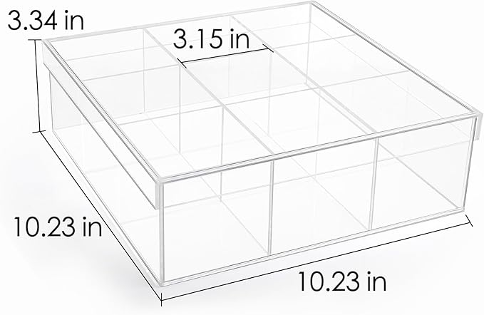 Clear Condiment Organizer and Tea Bag Holder, Acrylic Stash Box 9-Slot Clear Organizer with Lid for Snack Multi-Functional Tea Bag, Sugar Packet, Coffee Container Caddy Box