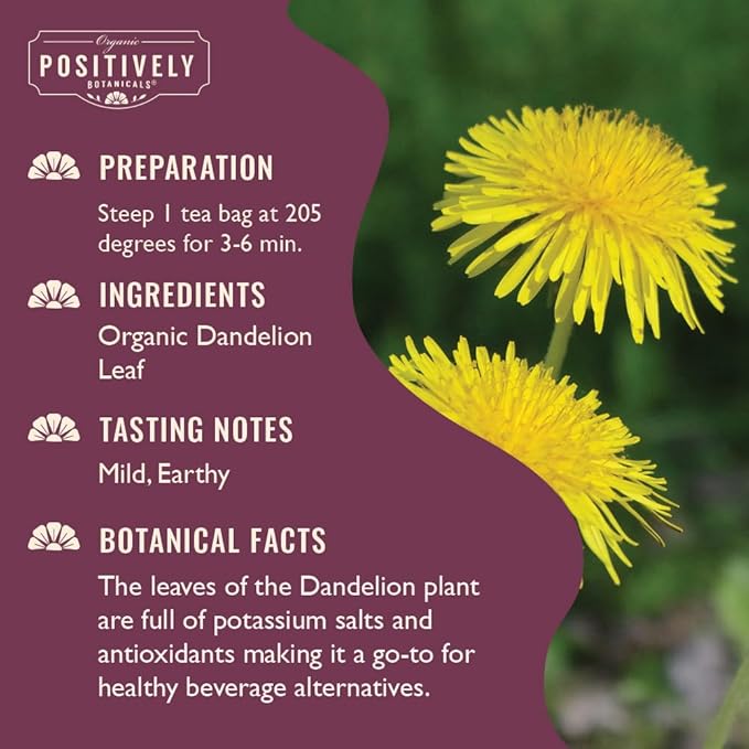 Organic Positively Botanicals Company, Dandelion Leaf Herbal Tea Bags, 20 Count