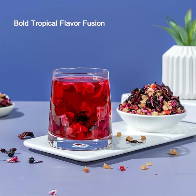 Exotic Fruit & Flloral Herbal Tea Blend 7OZ,Peach Hibiscus Blackcurrant Rose,Caffeine-Free Antioxidant Rich Loose Leaf Tea For Hot Or Iced | Natural Fruit Infusion