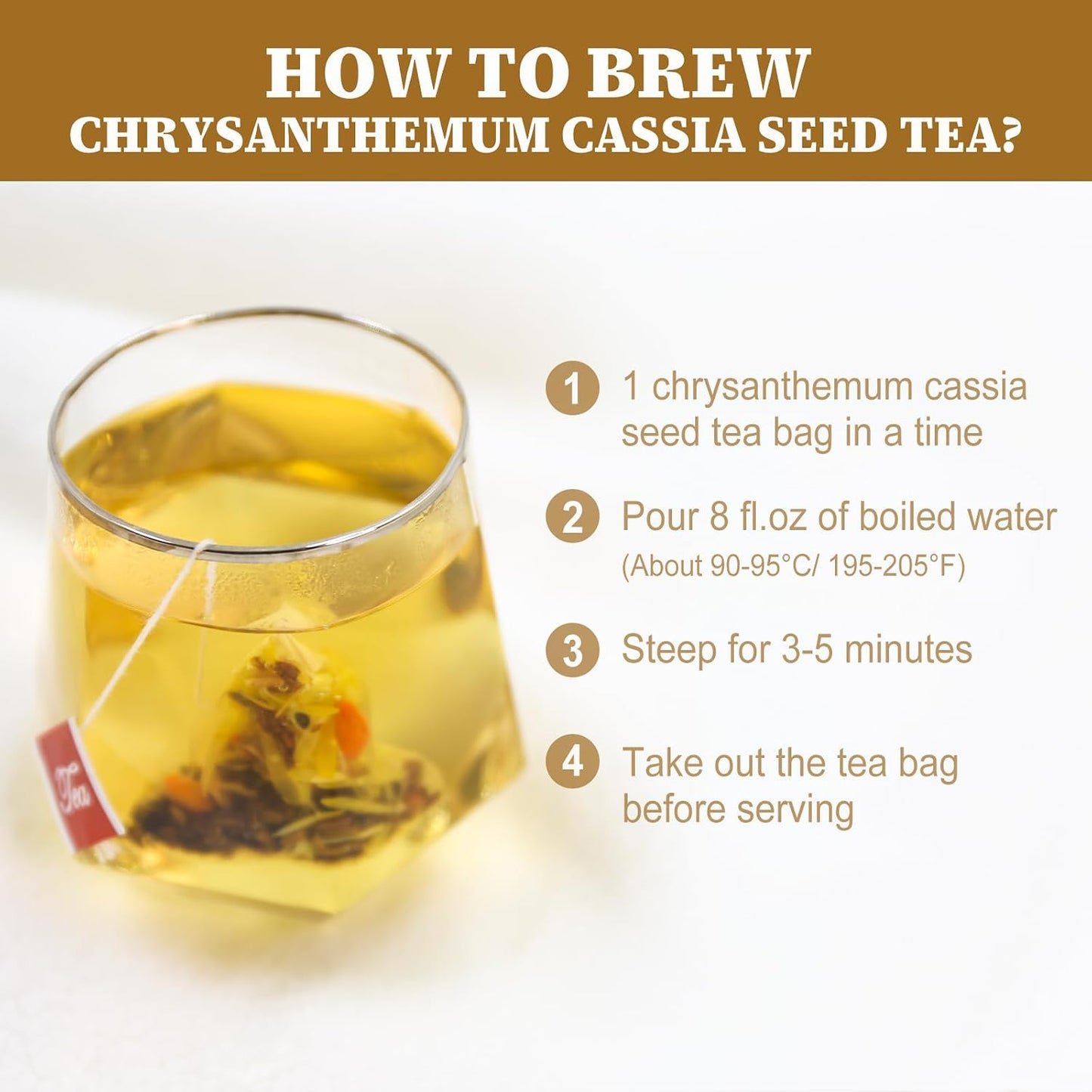 FullChea - Chrysanthemum Cassia Seed Tea, 30 Count, Herbal Blend Tea | Herbal blend with burdock root, goji berries, osmanthus and honeysuckle for a balanced daily tea routine