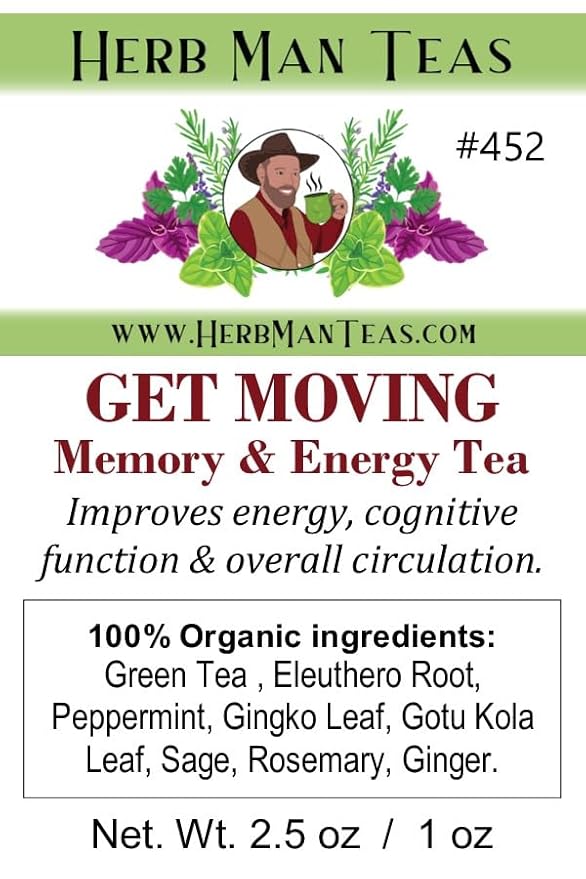 MEMORY & ENERGY TEA – Focus & Clarity Blend with Ginkgo Biloba, Brahmi & Green Tea – Organic, Non-GMO – Formulated by Master Herbalist Khabir