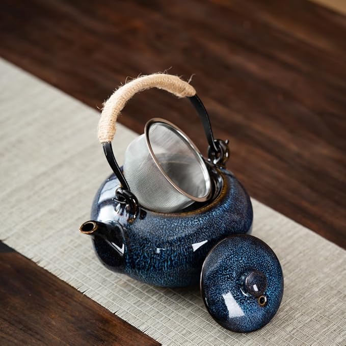 Toptier Leaf Teapot, Porcelain Tea Pot with Stainless Steel Infuser, Blooming & Loose Leaf Ceramic Teapot, 37 Ounce,blue