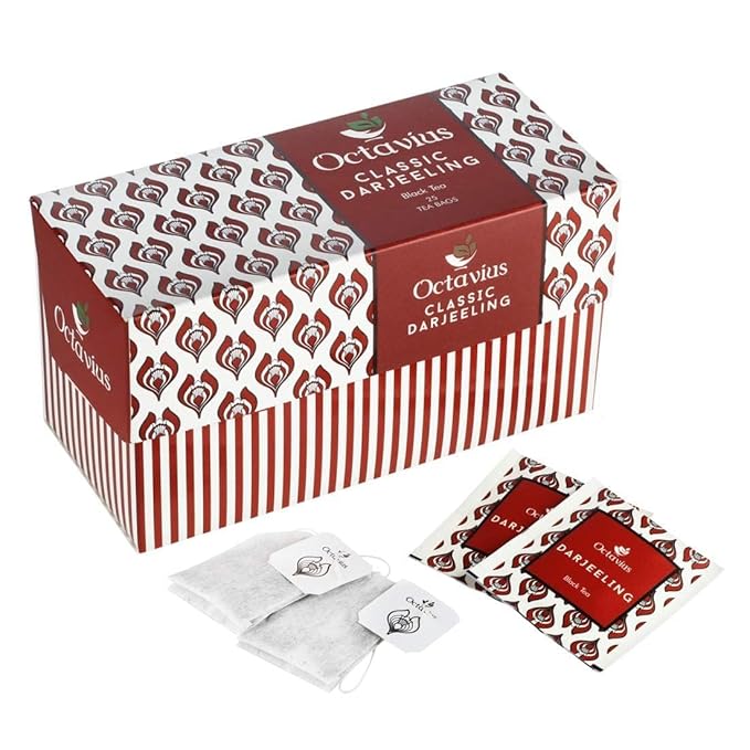 Octavius Classic Darjeeling Black Tea Bags, 30 Teabags Pack, Strong Indian CTC Tea for Milk, Premium English Breakfast Black Tea, Rich