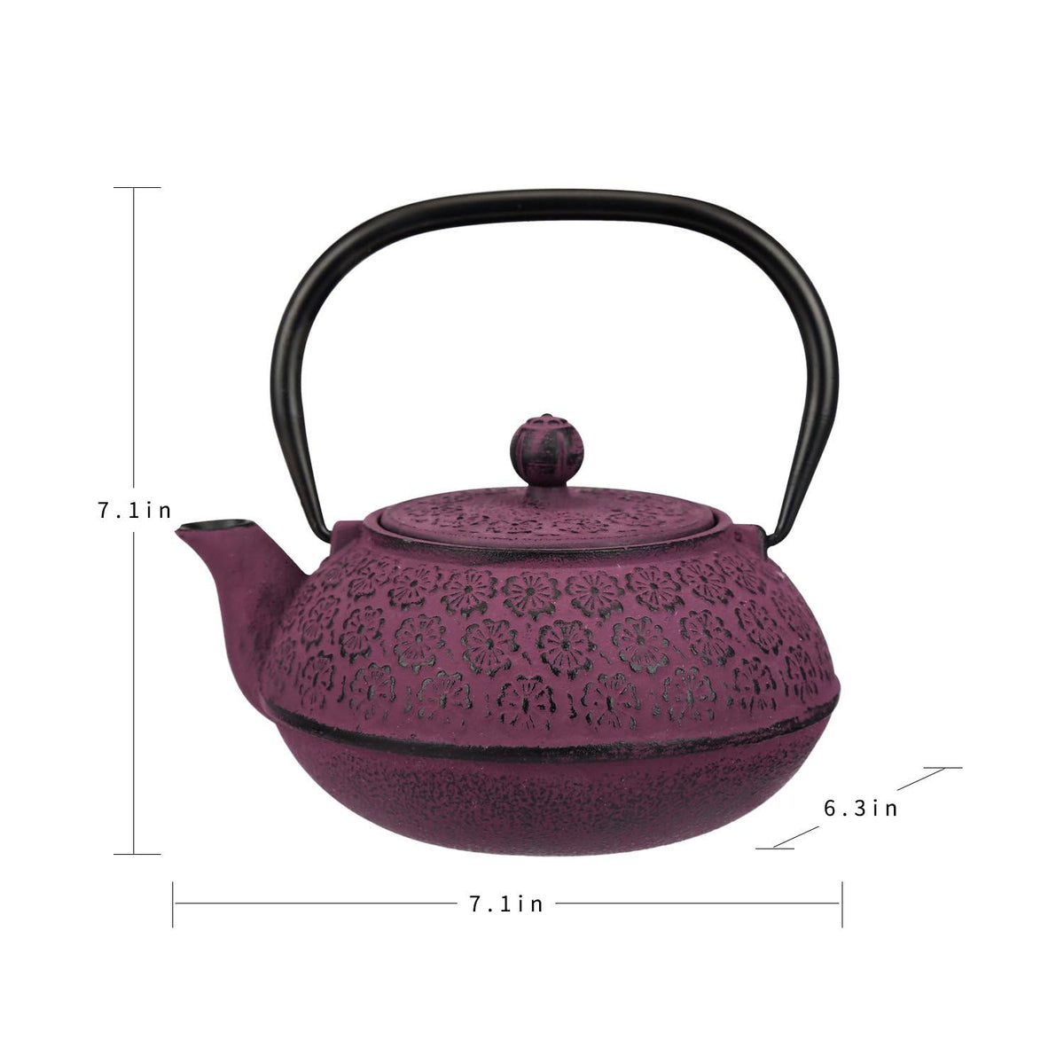 A Ting 30 oz Cast Iron Teapot Enamel Lining W/Metal Infuser Tea Kettle, Purple