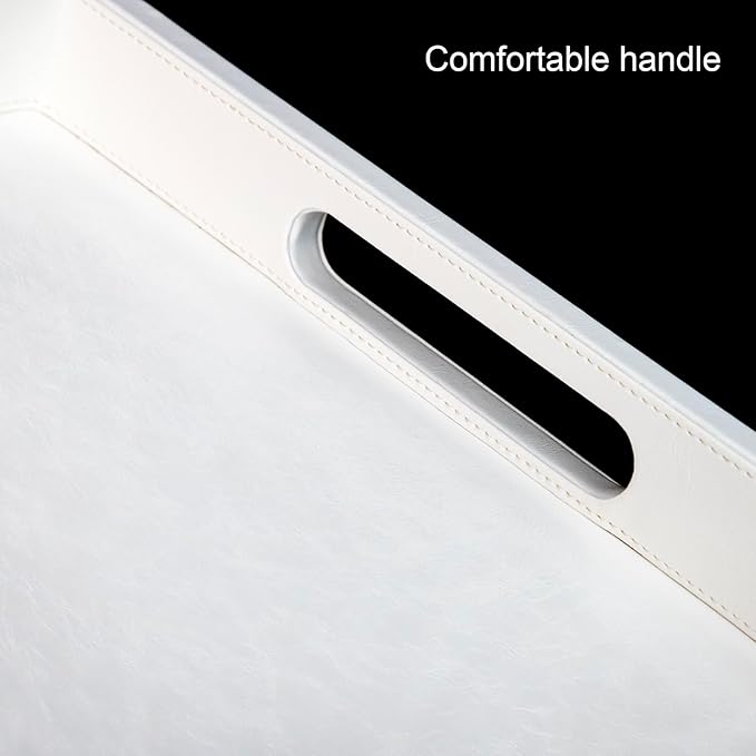 35 * 35 inches Leather Rectangle Serving Tray with Hole Handles,High-End Light Large Service Tray for Ottoman Tray, Tea, Food, Butler - Countertop