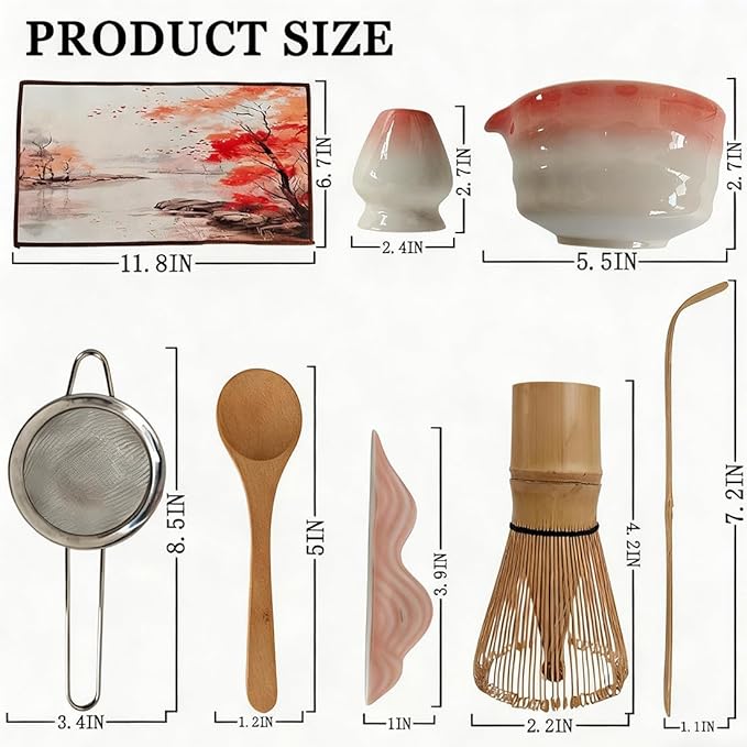 Matcha Whisk Set,8 Pcs Pink Matcha Kit - Ceramic Matcha Set Bowl with Spout,Bamboo Whisk & Holder,Scoop&Scoop Rest,Tea Towel,Stainless Sifter