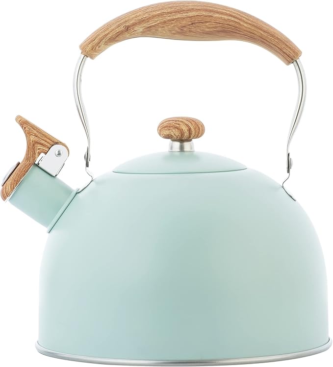 Whistling Stainless Steel Diamond Pattern Tea Kettle with Wood Grain Anti Heat Handle