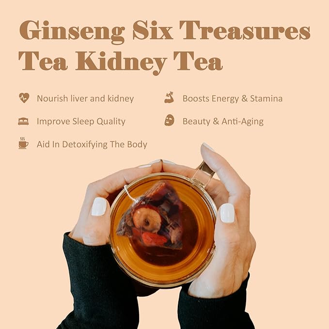 Kidney Herbal Tea Formula Ginseng Six Treasure Tea - Pure Natural Chinese Traditional Herbal Ginseng Six Treasure Herbal Tea Bag