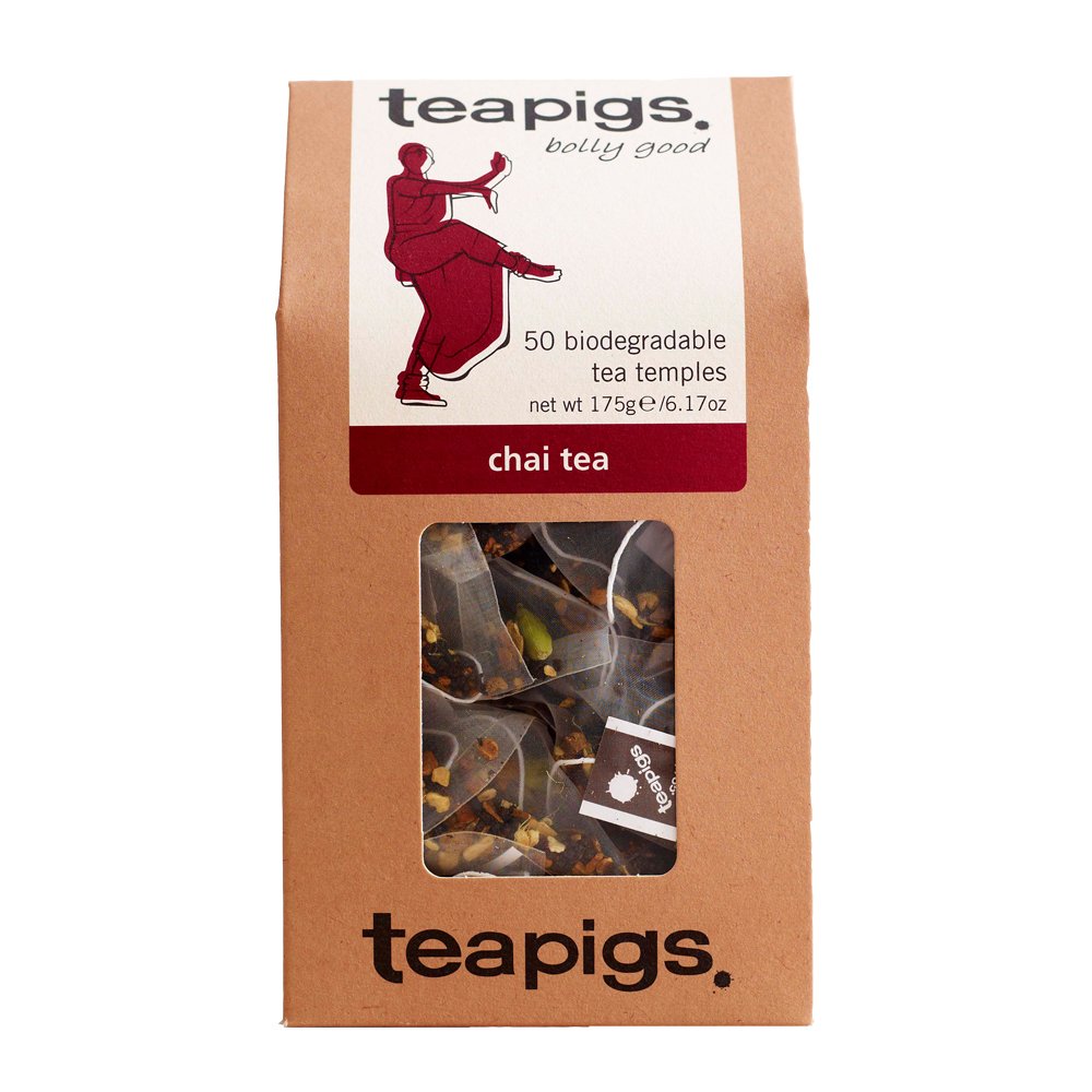teapigs, Chai Tea, Made with Whole Leaves, Whole Leaf Tea Temples, 50 Count, Pack of 50, Bold, Warmly Spiced Black Tea Blend