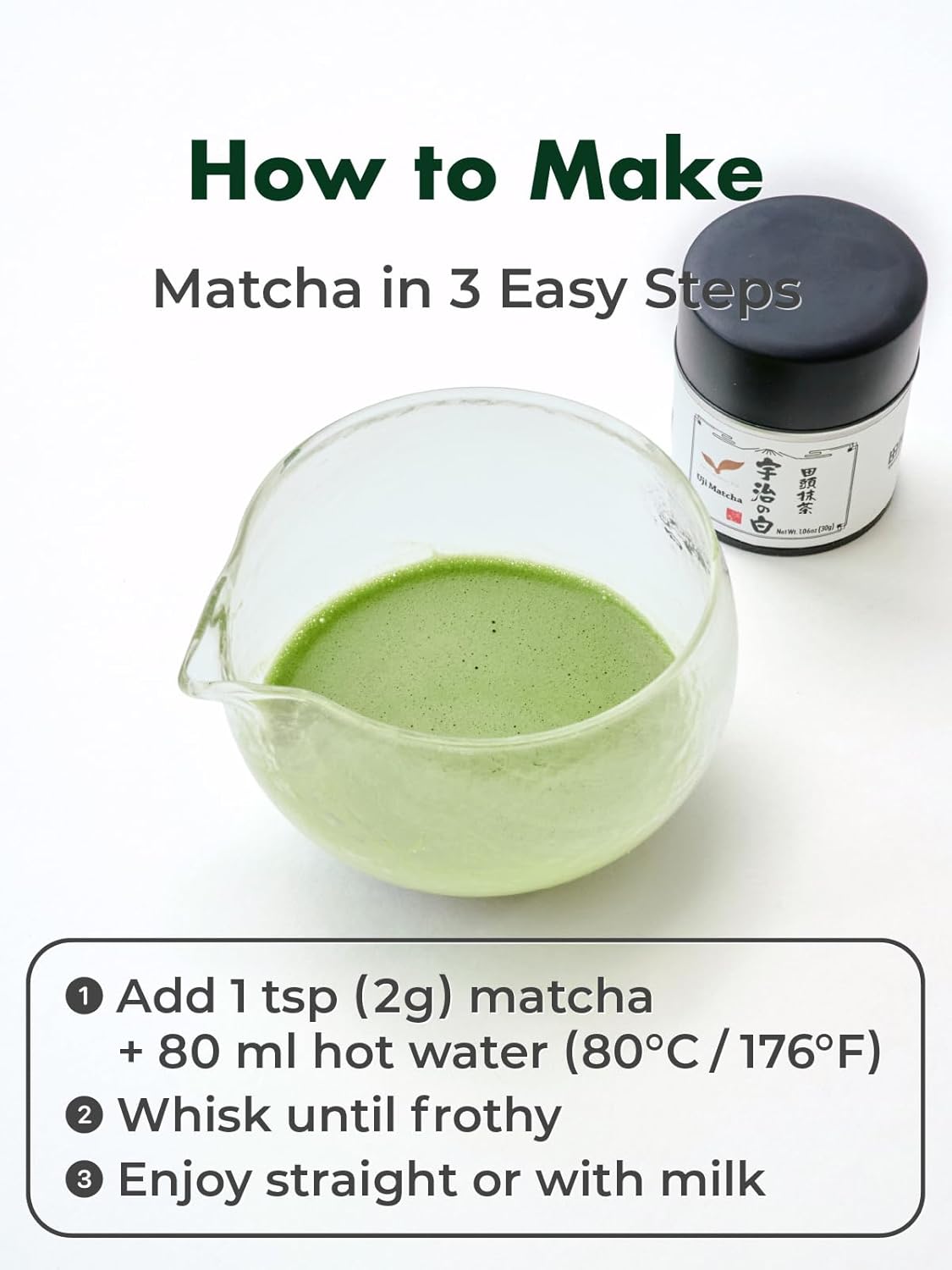 TAGASHIRA CHAHO "Uji no Shiro" Uji Matcha Green Tea Powder (30g/1.06oz) - First Harvest, Stone Milled, Authentic Ceremonial Grade, 100% Product of Japan