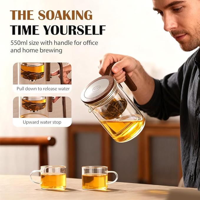 2026 New Magical Teapot, Enchanted Witchcraft Tranquil Push Control Magic Teapot with Handle, Magnetic Glass pot with Strainer for Home, Outdoor, Gifting and Office (600ml)