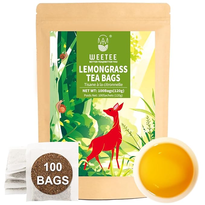 WT Weetee Lemongrass Tea Bags, 100 Count Pure Lemon Grass Leaves Tea Bags, Natural Caffeine Free Herbal Tea